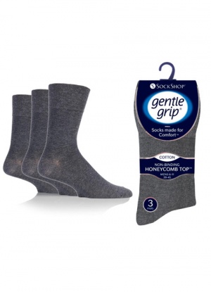Mens 3 Pack Gentle Grip Plain Grey Socks